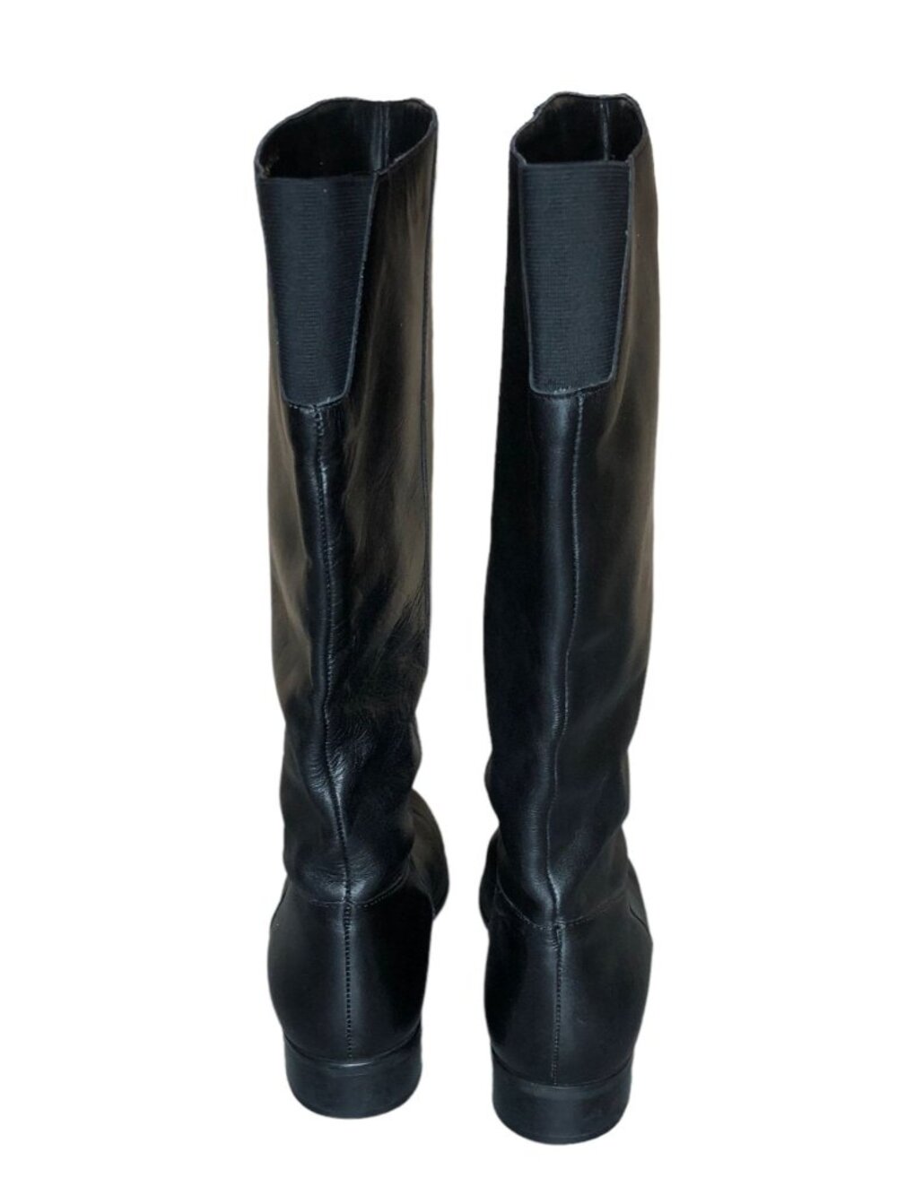 Leather Boots Black Womens 7M J C Penny Pull On Almond Toe Block Heel Mid Calf - Picture 8 of 11